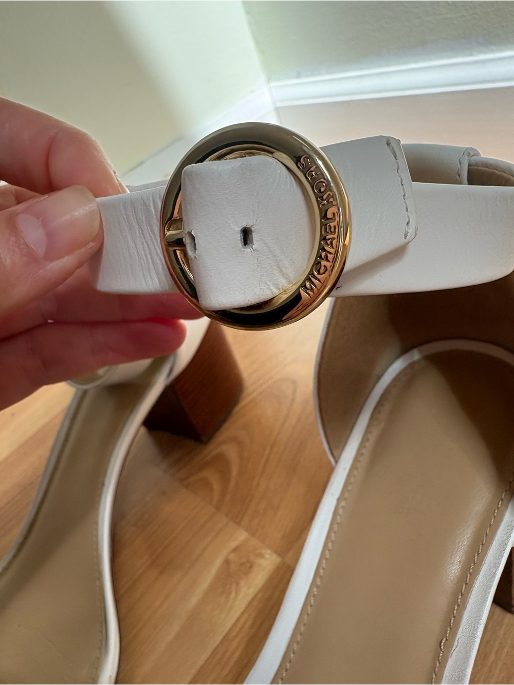 MICHAEL Michael Kors White Ankle-Strap Block Heel Sandals - Picture 9 of 12